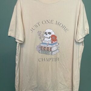 Cream Graphic Tee with Skull and Books